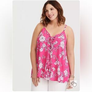 Torrid Sophie- Pink Floral Lace-Up Swing Cami 2X